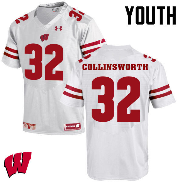 Wisconsin Badgers Youth #32 Jake Collinsworth NCAA Under Armour Authentic White College Stitched Football Jersey NW40M63GV